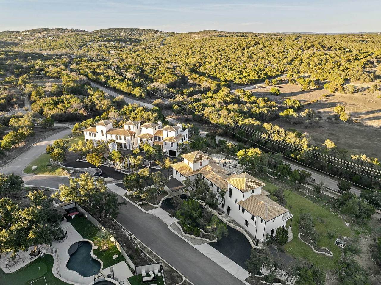 Aerial view of the hillside village at Las Luces Village